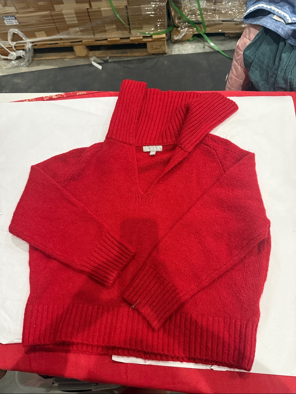 J. Crew Bright Red Ribbed Cowl-Neck Sweater